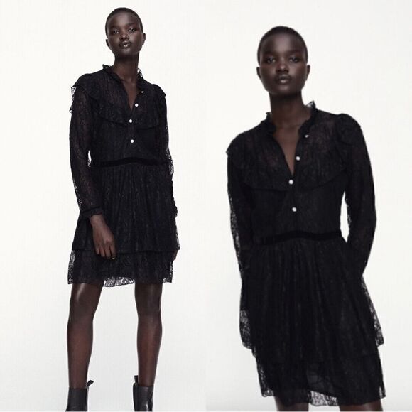 ZARA LACE JEWEL BUTTON TIERED DRESS - Picture 3 of 5